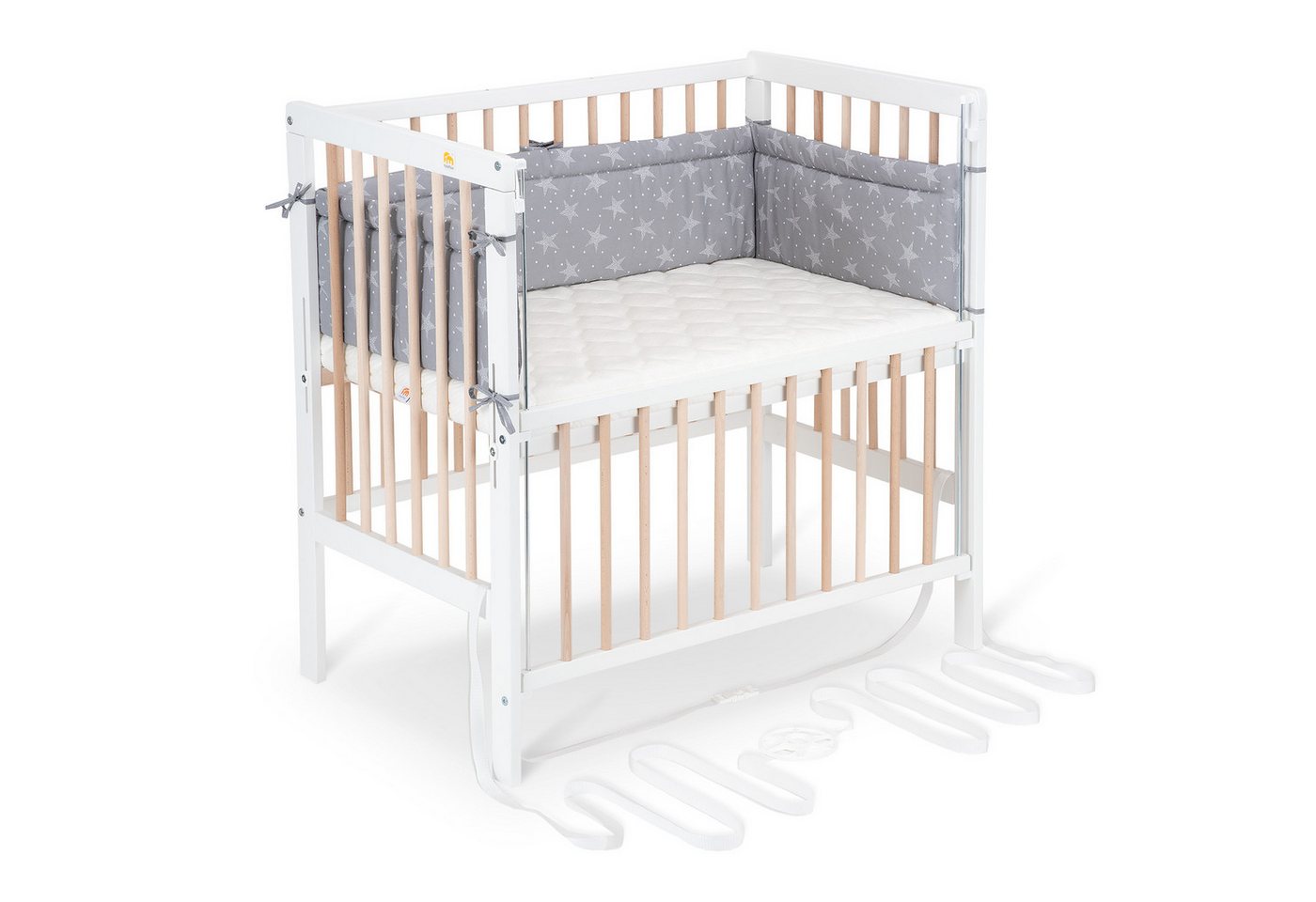 FabiMax Beistellbett Flex weiß / natur, 90 x 55 cm Liegefläche, 2in1, Beistellbett und Stubenbettchen in Einem, innovatives Seitenteil von FabiMax