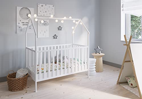 FabiMax Kinderbett Hausbett Schlafmütze, 70x140 cm, aus Kiefernholz weiß lackiert, mit Matratze Classic von FabiMax