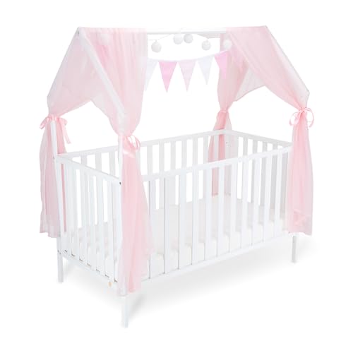 FabiMax Kinderbett Hausbett Schlafmütze, 70x140 cm, aus Kiefernholz weiß lackiert, mit Matratze Comfort, mit rosaner Deko von FabiMax
