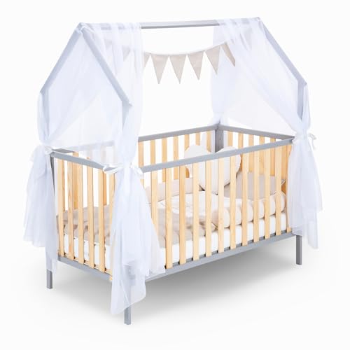 FabiMax Kinderbett Hausbett Schlafmütze grau/Natur, 70x140 cm, Komplettset (Matratze Comfort, Komplettset Beige Punkte) von FabiMax