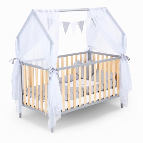 FabiMax Kinderbett Hausbett Schlafmütze grau/Natur, 70x140 cm, Komplettset (Matratze Comfort, Komplettset Graue Punkte) von FabiMax