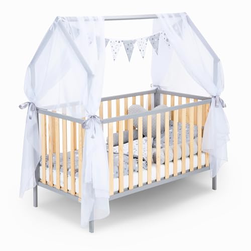 FabiMax Kinderbett Hausbett Schlafmütze grau/Natur, 70x140 cm, Komplettset (Matratze Comfort, Komplettset Sterne Mix) von FabiMax
