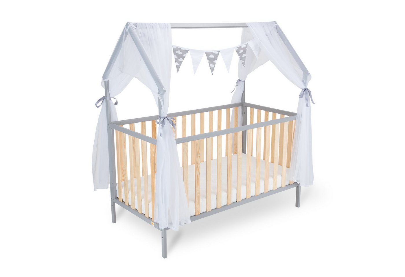 FabiMax Kinderbett Hausbett Schlafmütze 140 x 70 cm Liegefläche, grau / natur lackiert, Kiefernholz massiv, Gitterbett, Umbaubar zum Juniorbett FabiMax Kinderbett Hausbett Schlafmütze 140 x 70 cm Liegefläche, grau / natur lackiert, Kiefernholz massiv, Gitterbett, Umbaubar zum Juniorbett von Fabimax