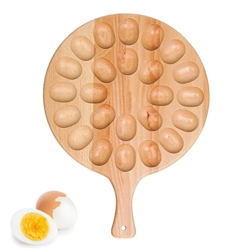 Deviled Egg Tray, Wooden Round Tray Egg Plate, 24 Holes Reversible Egg Holder, Portable Serving Deviled Egg Container, Refrigerator Chicken Egg Container, Egg Platter For Kitchen von Fabixoin