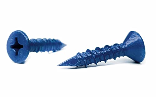 Stahl 1/4 x 2-1/4 Zoll Flach Kreuzschlitz Betonschraube Anker Blau Keramikbeschichtung (100 Stück) von Fable