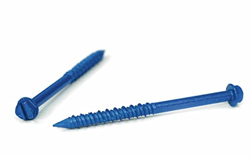 Stahl 1/4 x 8,9 cm Schlitz-Sechskant-Unterlegscheibenkopf Betonschraube Anker blaue Keramikbeschichtung (100 Stück) von Fable