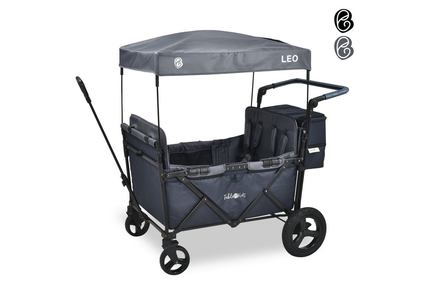 FableKids Bollerwagen LEO X4Plus – Faltbarer Transportwagen mit Dach 5-Punkt-Gurt (Blueberry Blau), Hecktasche, Abdeckhaube von FableKids
