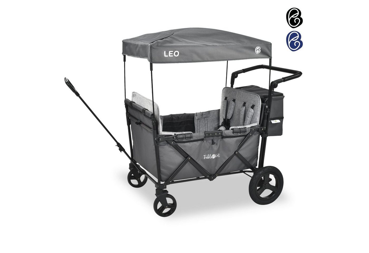 FableKids Bollerwagen LEO X4Plus – Faltbarer Transportwagen mit Dach 5-Punkt-Gurt (Fossil Grau), Hecktasche, Abdeckhaube von FableKids