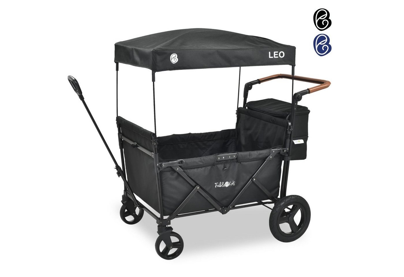 FableKids Bollerwagen LEO X4Plus – Faltbarer Transportwagen mit Dach 5-Punkt-Gurt (Onxy Schwarz), Hecktasche, Abdeckhaube von FableKids