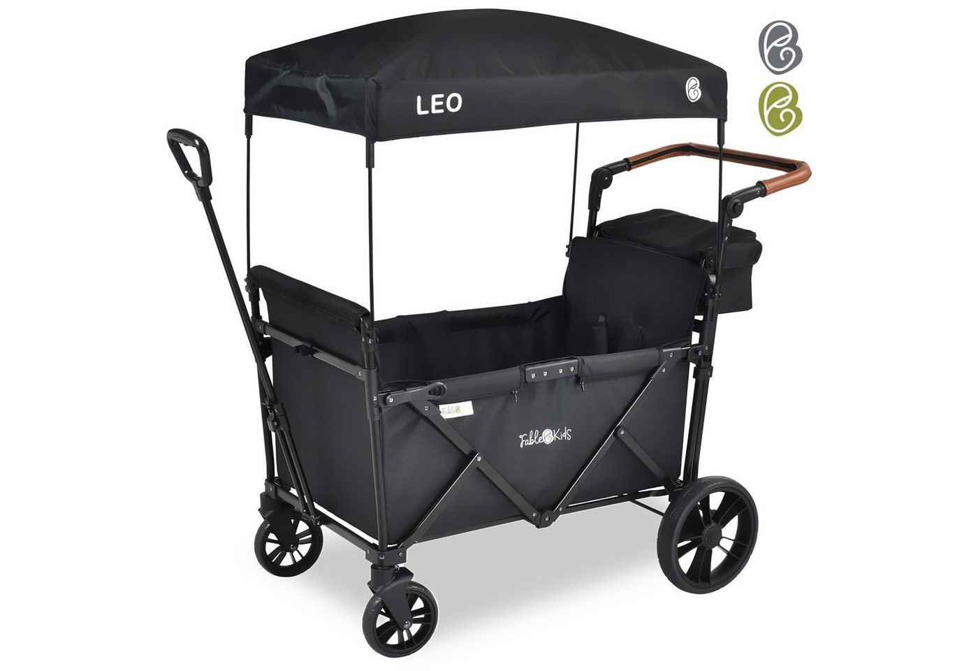 FableKids Bollerwagen LEO X2Lite – Faltbarer Transportwagen mit Dach 5-Punkt-Gurt (Onyx Schwarz), Hecktasche, Abdeckhaube von FableKids