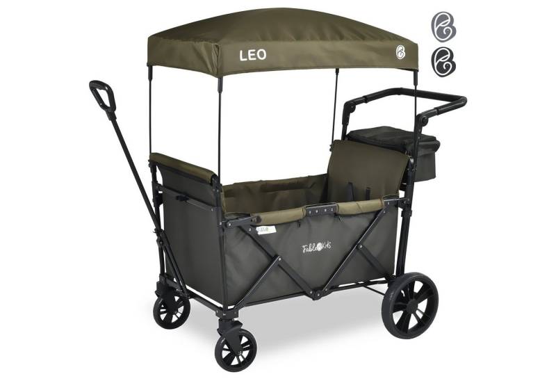 FableKids Bollerwagen LEO X2Lite – Faltbarer Transportwagen mit Dach 5-Punkt-Gurt (Safari Grün), Hecktasche, Abdeckhaube von FableKids