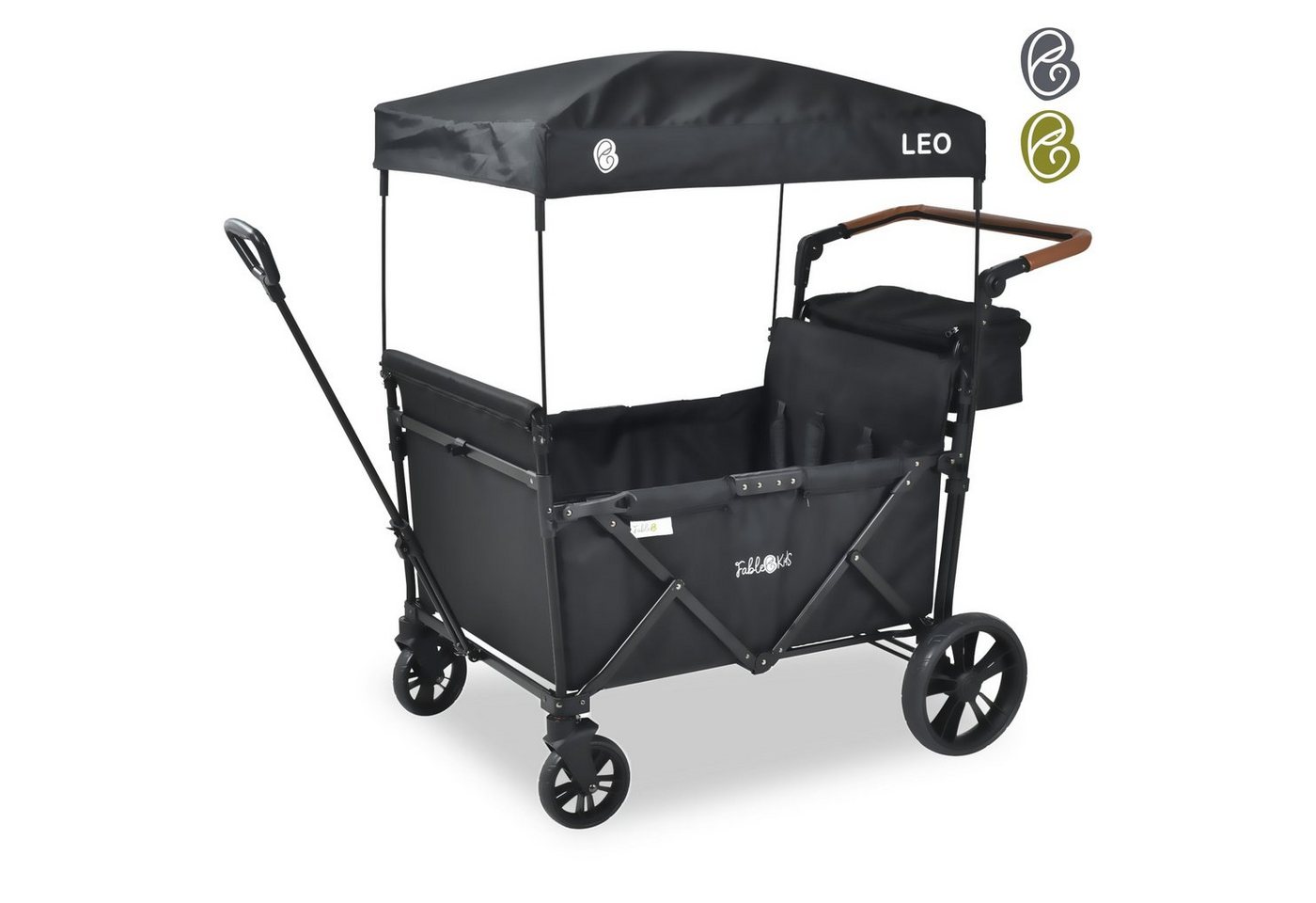 FableKids Bollerwagen LEO X4Lite mit Dach faltbarer Transportwagen (Set, Onyx Schwarz) von FableKids