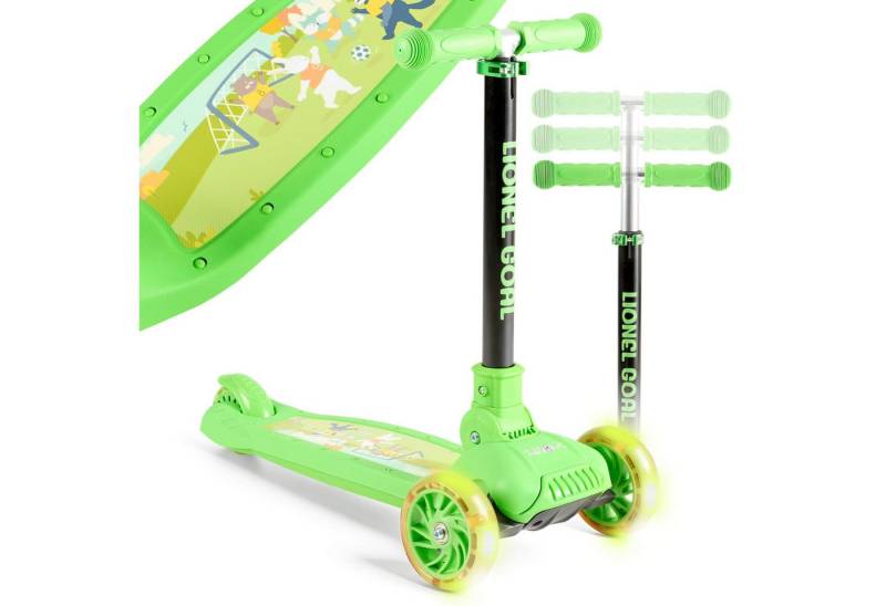 FableKids Tretroller Cityroller Kickroller, LED-Räder, Tritt-Bremse, bis 50 kg belastbar,  faltbar  höhenverstellbar Rücktrittbremse von FableKids