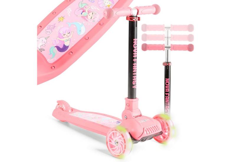 FableKids Tretroller Cityroller Kickroller, LED-Räder, Tritt-Bremse, bis 50 kg belastbar,  faltbar  höhenverstellbar Rücktrittbremse von FableKids