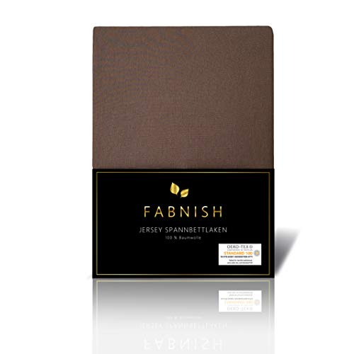 Fabnish Jersey Spannbettlaken - Spannbetttuch, 100% Baumwolle, 180x200 bis 200x220 cm, nach ÖKOTEX Standard 100 | Walnussbraun von Fabnish