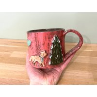 0, 5 L Große Tasse Mit Reliefdekor Eines Fuchses, Schneemannes Und Waschbären/Valentinstag Große Keramiktasse Handgemachte von FabodeCeramics