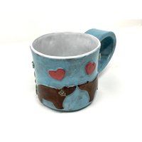 Große Handgemachte Keramiktasse Mit Liebesbären/Große Blaue Zum Valentinstag Frühling Liegt in Der Luft Tasse Große Handgemachte Keramiktasse Mit Liebesbären/Große Blaue Zum Valentinstag Frühling Liegt in Der Luft Tasse von FabodeCeramics