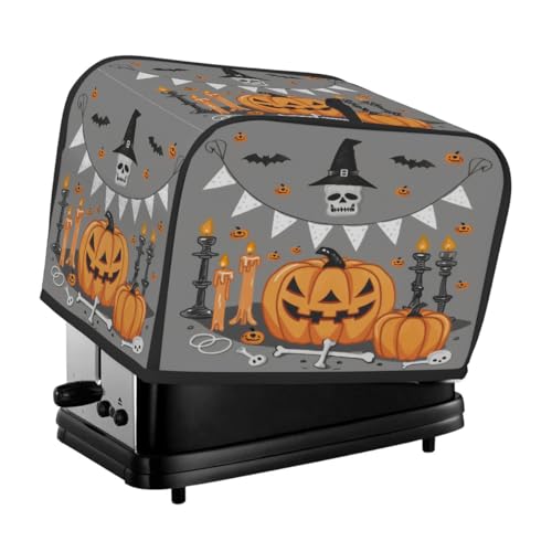 2 Scheiben Toaster Abdeckung Halloween Gruseliger Kürbis auf grauem Staubschutz für Brotmaschine, kleines Küchengerät von Fabpuro
