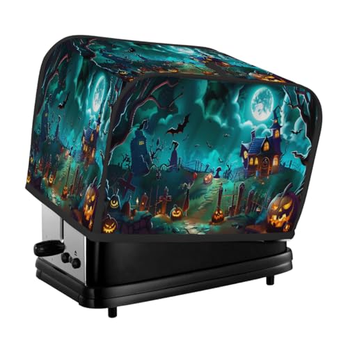 2 Scheiben Toaster Abdeckung Halloween Nachtschloss Grabstein Kürbis Staubschutz für Brotmaschine, kleine Küchengeräte von Fabpuro