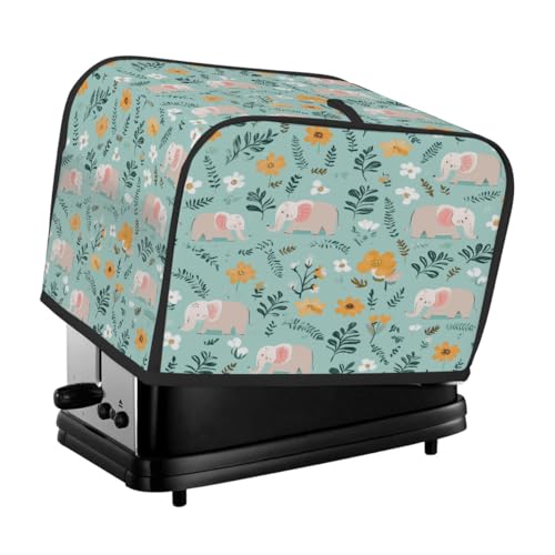 Cartoon-Elefanten, Blumen, Blätter, Toaster-Abdeckung, 2 Scheiben, Staubschutz für Brotmaschine, kleines Küchengerät Cartoon-Elefanten, Blumen, Blätter, Toaster-Abdeckung, 2 Scheiben, Staubschutz für Brotmaschine, kleines Küchengerät von Fabpuro