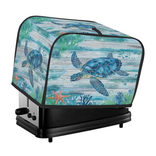Coastal Sea Turtle Blue Wood Board Toaster Cover 2 Slice Dust Cover for Bread Machine,Small Kitchen Appliance von Fabpuro