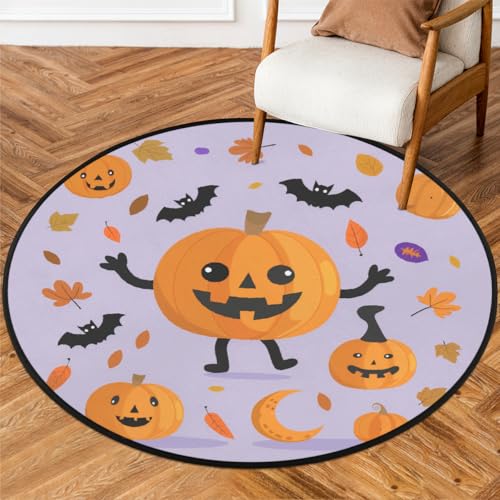 Fabpuro Runder Teppich für Wohnzimmer, Schlafzimmer, Kinderzimmer, waschbar, rutschfester Bodenteppich für Heimdekoration, Cartoon, Halloween, Kürbis Fabpuro Runder Teppich für Wohnzimmer, Schlafzimmer, Kinderzimmer, waschbar, rutschfester Bodenteppich für Heimdekoration, Cartoon, Halloween, Kürbis von Fabpuro