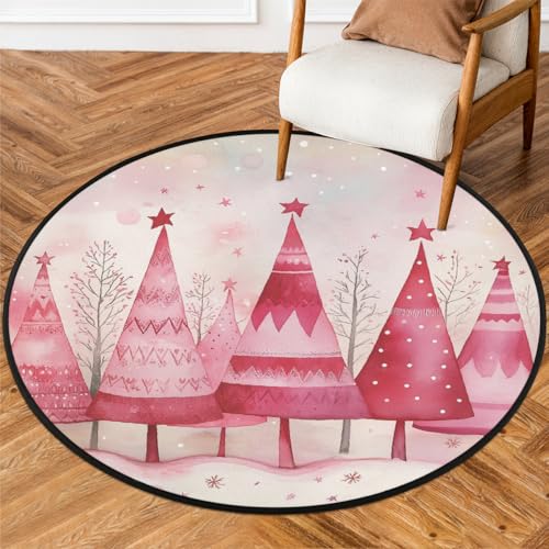 Fabpuro Weihnachtsteppich für Wohnzimmer, Schlafzimmer, Kinderzimmer, waschbar, rutschfest, für Heimdekoration, niedlicher Weihnachtsbaum, 152 cm, Rosa von Fabpuro