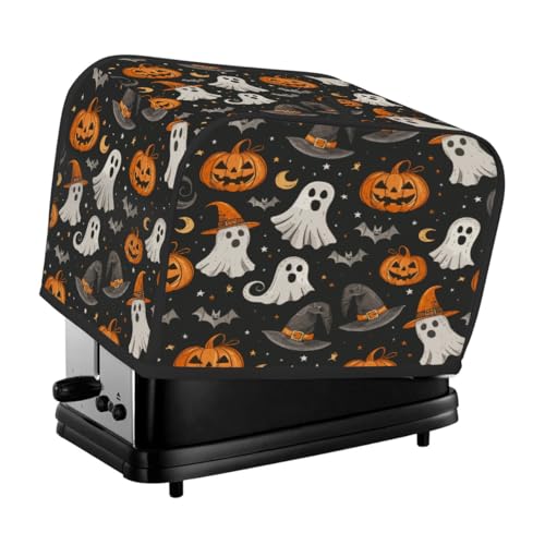 Halloween Gruseliger Kürbis-Geist auf schwarzem Toaster-Abdeckung, 2 Scheiben, Staubschutz für Brotmaschine, kleines Küchengerät von Fabpuro
