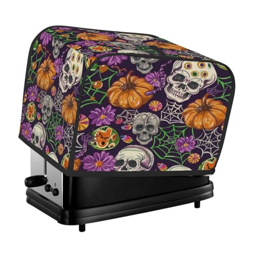 Halloween-Hippie-Totenkopf-Kürbis-Toaster-Abdeckung, 2 Scheiben, Staubschutz für Brotmaschine, kleines Küchengerät Halloween-Hippie-Totenkopf-Kürbis-Toaster-Abdeckung, 2 Scheiben, Staubschutz für Brotmaschine, kleines Küchengerät von Fabpuro