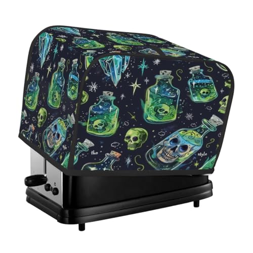 Halloween-Horror-Flaschen-Totenkopf auf schwarzer Toaster-Abdeckung, 2 Scheiben, Staubschutz für Brotmaschine, kleines Küchengerät Halloween-Horror-Flaschen-Totenkopf auf schwarzer Toaster-Abdeckung, 2 Scheiben, Staubschutz für Brotmaschine, kleines Küchengerät von Fabpuro