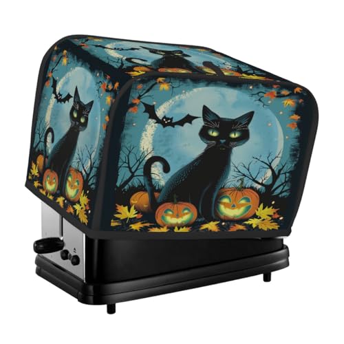 Halloween-Kürbis-schwarze Katze, Ahornblätter, Toaster-Abdeckung, 4 Scheiben, Staubschutz für Brotmaschine, kleine Küchengeräte von Fabpuro