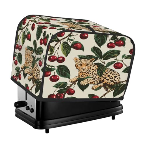 Leopard mit Kirschen Pflanze auf Retro-Toaster-Abdeckung, 2 Scheiben, Staubschutz für Brotmaschine, kleines Küchengerät Leopard mit Kirschen Pflanze auf Retro-Toaster-Abdeckung, 2 Scheiben, Staubschutz für Brotmaschine, kleines Küchengerät von Fabpuro