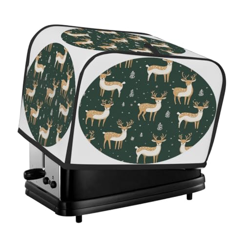 Toaster-Abdeckung, Weihnachts-Rentier auf grünem Toaster, 2 Scheiben, Staubschutz für Brotmaschine, kleines Küchengerät Toaster-Abdeckung, Weihnachts-Rentier auf grünem Toaster, 2 Scheiben, Staubschutz für Brotmaschine, kleines Küchengerät von Fabpuro