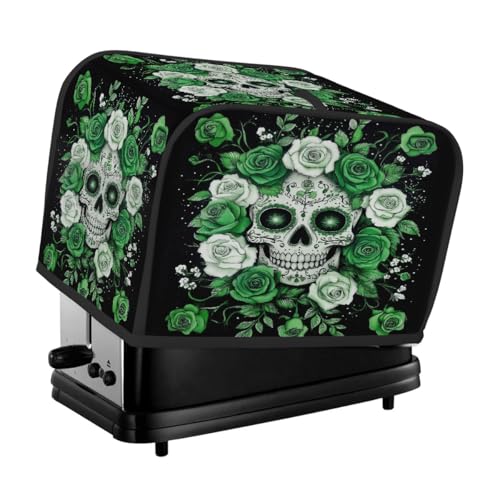 Toaster-Abdeckung für 2 Scheiben, Motiv: Horror, grüne Rose, Totenkopf, Staubschutz für Brotmaschine, kleine Küchengeräte von Fabpuro