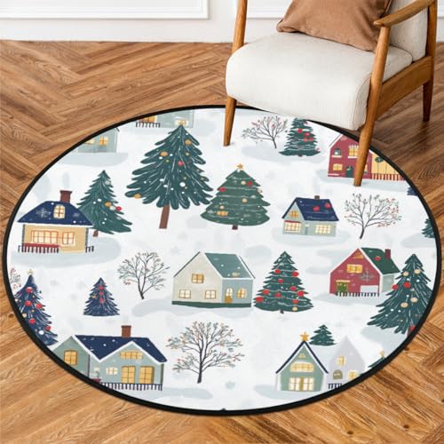 Weihnachtsteppich für Wohnzimmer, Schlafzimmer, Kinderzimmer, waschbar, rutschfest, für Heimdekoration, Cartoon-Weihnachtsbaum, Bauernhaus, 152 cm Weihnachtsteppich für Wohnzimmer, Schlafzimmer, Kinderzimmer, waschbar, rutschfest, für Heimdekoration, Cartoon-Weihnachtsbaum, Bauernhaus, 152 cm von Fabpuro