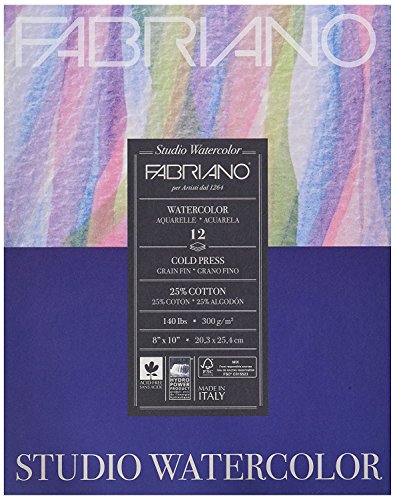 Fabriano 91230020 Klebebandbindung, säurefrei, Kaltpress-Studio-Aquarellblock, 12 Blatt, 63,5 kg, 20,3 x 25,4 cm von Fabriano