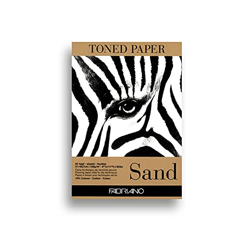 Fabriano Honsell 19100496 - Fabriano Toned Sand Zeichenblock, DIN A4, 50 Blatt, 120 g/m², sandfarbenes Zeichenpapier mit 15 Prozent Baumwollanteil, natürliche Oberfläche, für alle Trockentechniken von Fabriano