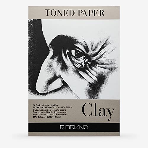 Fabriano Honsell 19100499 - Fabriano Toned Clay Zeichenblock, DIN A3, 50 Blatt, 120 g/m², graues Zeichenpapier mit 15 Prozent Baumwollanteil, natürliche Oberfläche, für alle Trockentechniken von Fabriano