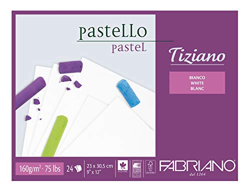 Honsell 46423305 - Fabriano Tiziano Pastellblock Weiß, 23,0 x 30,5 cm, 24 Blatt, 160 g/m², hoch hadernhaltig, säurefrei und alterungsbeständig, griffige, raue Oberfläche von Fabriano