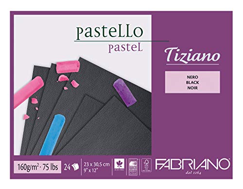 Honsell 46723305 - Fabriano Tiziano Pastellblock Schwarz, 23,0 x 30,5 cm, 24 Blatt, 160 g/m², hoch hadernhaltig, säurefrei und alterungsbeständig, griffige, raue Oberfläche von Fabriano