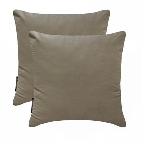 Taupefarbene Luxus-Kissenbezüge, 35 x 35 cm, 2er-Packer, schlichter Samt-Kissenbezug, einfarbige Kissenbezüge für Couch, Sofa, Schlafzimmer und Wohnzimmer, Heimdekoration – Taupefarbener Samt von Fabric Mart Direct