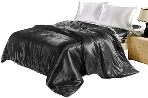 Bettbezug aus 100 % Maulbeerseide, Satin, Schwarz, California King (269 x 234 cm) von FabricFactory