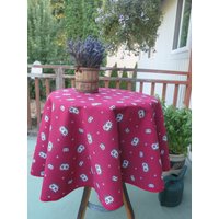 Bistro Runde Küchenwäsche Aus Baumwolle. Weinrote Tischdecke. Einzigartiges Feriengeschenk Für Sie Ihn. Weihnachtsstoff Blumen. Blumenmuster von FabricOfProvence