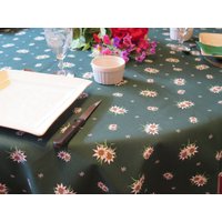 Urlaub Tischdecke Klein Runde Baumwolle Mit Schutz Teflon Bistro Größe . Weiße Blumen in Grün Blumendruck Wintermotiv von FabricOfProvence
