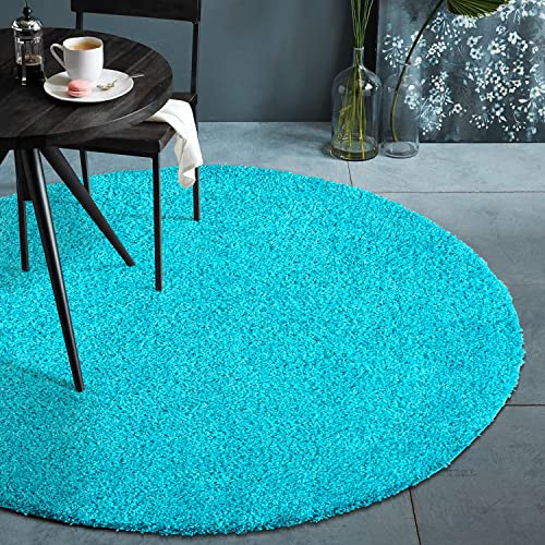 Fabrica Home Teppiche für Wohnzimmer - Solid Color Shaggy Teppich, Modern Flächenteppich - Aqua, 120 cm Rund von Fabrica Home