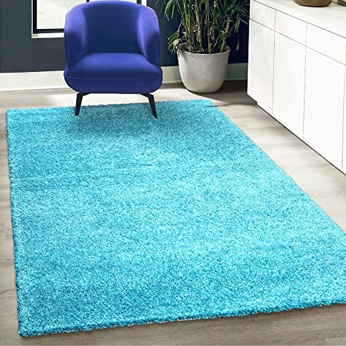 Fabrica Home Teppiche für Wohnzimmer - Solid Color Shaggy Teppich, Modern Flächenteppich - Aqua, 120x170 cm von Fabrica Home