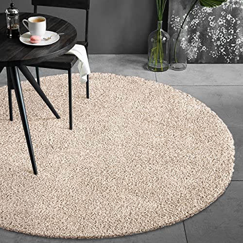 Fabrica Home Teppiche für Wohnzimmer - Solid Color Shaggy Teppich, Modern Flächenteppich - Beige, 150 cm Rund von Fabrica Home