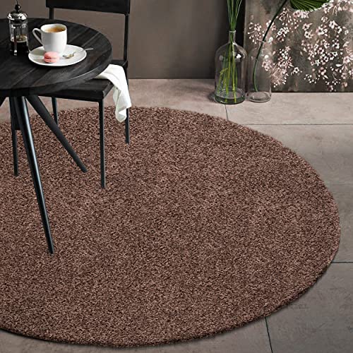 Fabrica Home Teppiche für Wohnzimmer - Solid Color Shaggy Teppich, Modern Flächenteppich - Dunkelbraun, 80 cm Rund von Fabrica Home