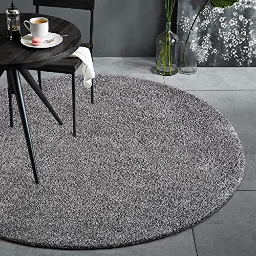 Fabrica Home Teppiche für Wohnzimmer - Solid Color Shaggy Teppich, Modern Flächenteppich - Grau, 200 cm Rund von Fabrica Home