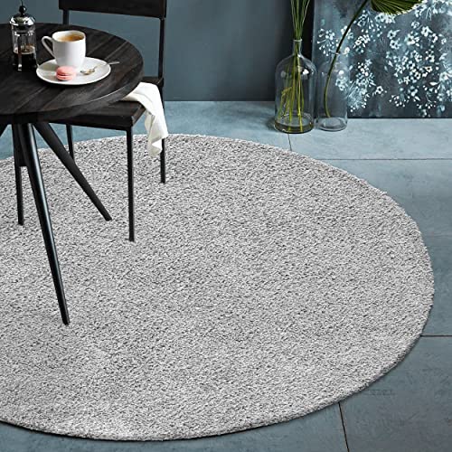 Fabrica Home Teppiche für Wohnzimmer - Solid Color Shaggy Teppich, Modern Flächenteppich - Hellgrau, 120 cm Rund von Fabrica Home